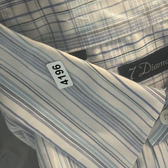 7 Diamonds Embroidered Shirt Mens XXL Blue Stripe Button Up Long Sleeve Stretch - Picture 16 of 16